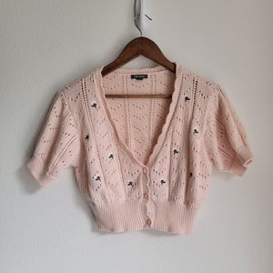 Floral knit cardigan pink
